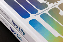 Load image into Gallery viewer, 2 white books with metallic letters that say NeoLife 25 Visions for the Future of Our Species Jane Metcalfe Brian Bergstein